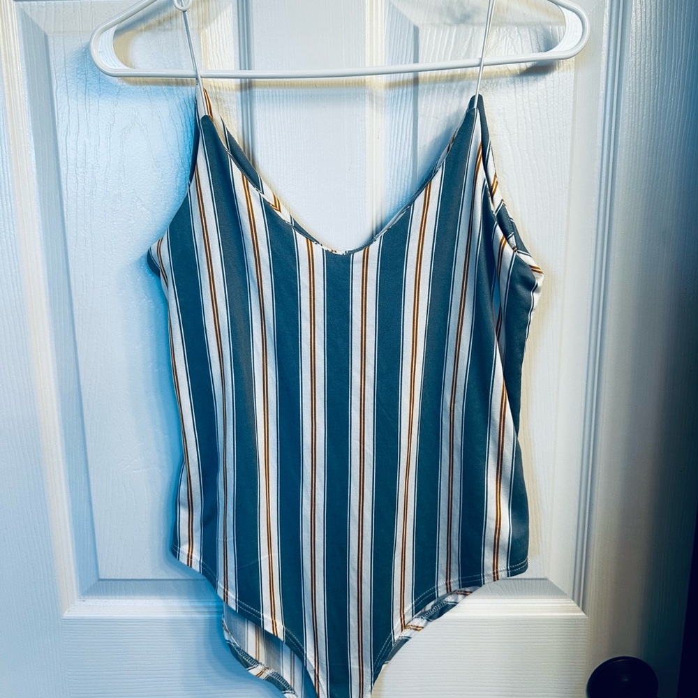 Gaze Striped Bodysuit in Blue and White